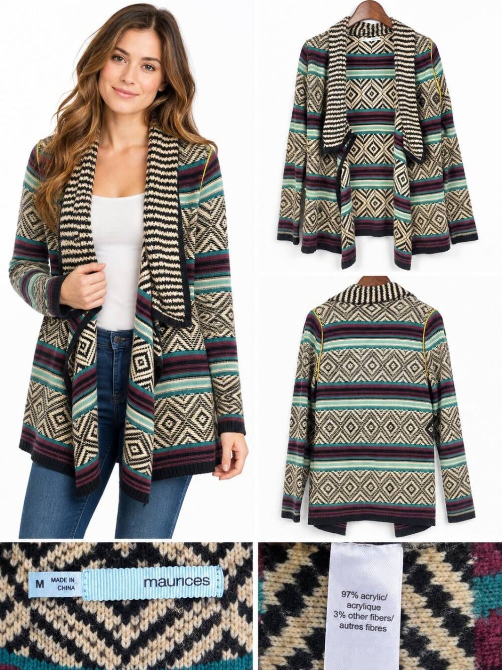 Maurices M Aztec Boho Waterfall Cardigan Sweater